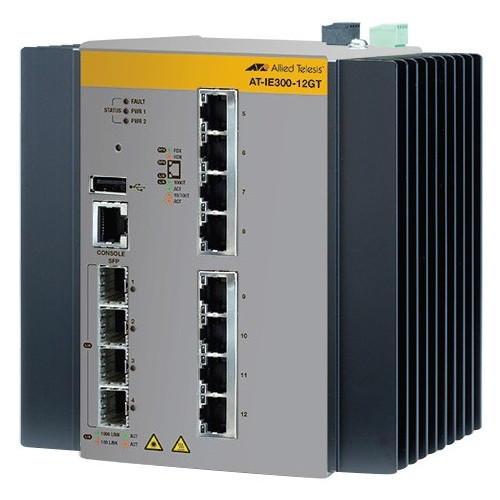 AT-IE300-12GT-80 Allied Telesis Ethernet Switch 8 Network, 4 Expansion Slot Manageable Optical Fiber, Twisted Pair Modular 3 Layer Supported Rail-mountable, Wall