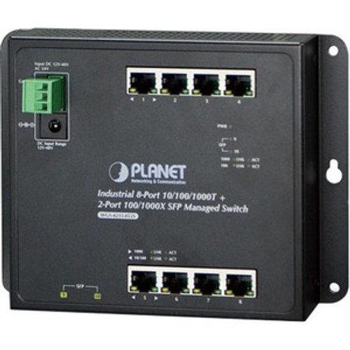 WGS-4215-8T2S Planet Industrial 8-Port 10/100/1000T + 2-Port 100/1000X SFP Wall-mount Managed Switch - 8 Ports - Manageable - Gigabit Ethernet -