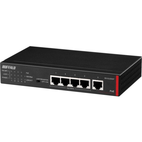 BS-GU2005P Buffalo 5-Ports Desktop Gigabit Green Ethernet High Power PoE Switch (Refurbished)