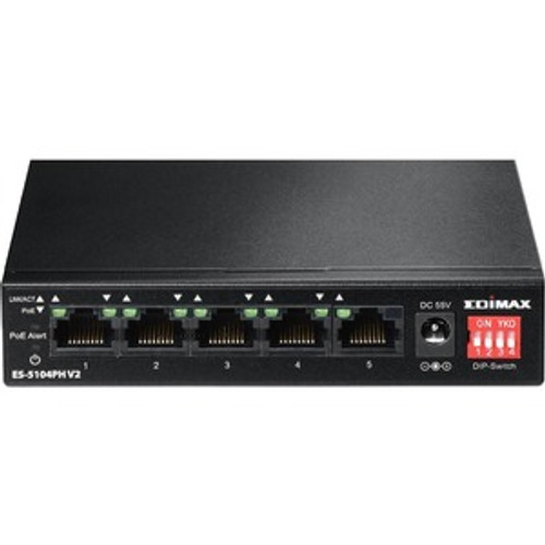 ES-5104PHV2 Edimax 5-Port Fast Ethernet Switch with 4 PoE+ Ports & DIP Switch - 5 Ports - Fast Ethernet - 10/100Base-TX - 2 Layer Supported - Twisted Pair - 