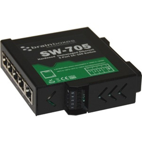 SW-705 Brainboxes Industrial Hardened Ethernet 5 Port Switch DIN Rail Mountable - 5 Ports - TAA Compliant - 2 Layer Supported - Twisted Pair - DIN Rail