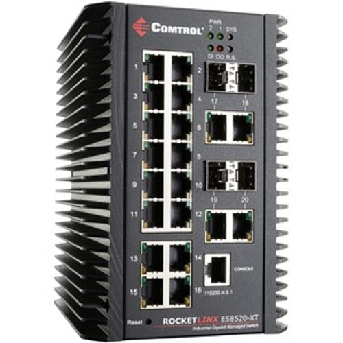 32142-2 Comtrol RocketLinx ES8520-XT Ethernet Switch - 20 Ports - Manageable - 2 Layer Supported - Modular - 4 SFP Slots - Optical Fiber, Twisted Pair - DIN
