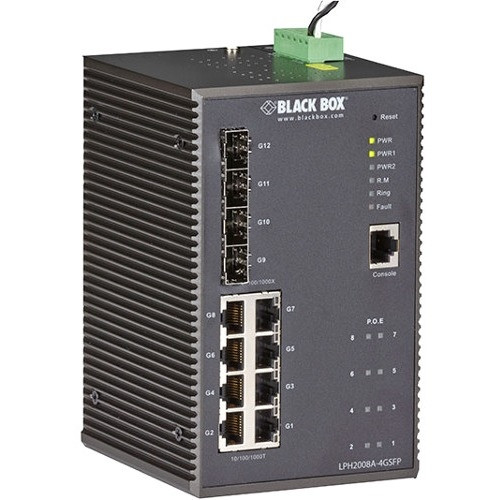 LPH2008A-4GSFP Black Box Industrial Managed Gigabit Ethernet PoE+ Switch 8-Ports RJ-45 4-Port SFP (Refurbished)