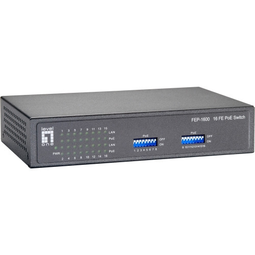 FEP-1600 LevelOne 16-Port PoE 10/100 Desktop Switch (120W) 16-Port PoE, 120W, Desktop Switch (Refurbished)