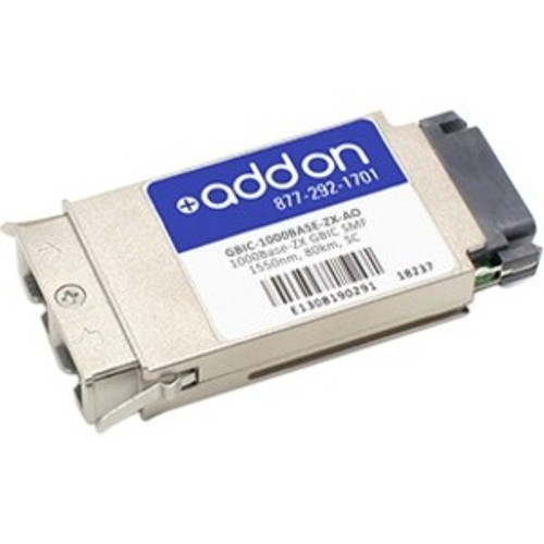 GBIC-1000BASE-ZX-AO AddOn 1Gbps 1000Base-ZX Single-mode Fiber 80km 1550nm SC Connector GBIC Transceiver Module