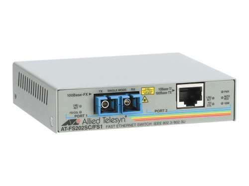 AT-FS202 Allied Telesis 1x 10/100Mbps RJ-45 and 1x 100Base-FX (SC) Ports Media Converter
