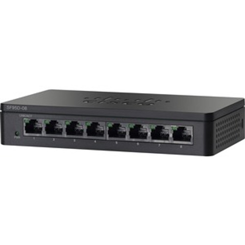 SF95D-08-SG Cisco SF95D-08 8-Port 10/100 Desktop Switch - 8 Ports - Fast Ethernet - 10/100Base-TX - 2 Layer Supported - AC Adapter - Twisted Pair - 