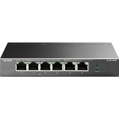 TL-SF1006P TP-Link 6-Port 10/100Mbps Desktop Switch with 4-Port PoE+ - 6 Ports - Manageable - 2 Layer Supported - 74 W Power Consumption - 67 W PoE Budget -
