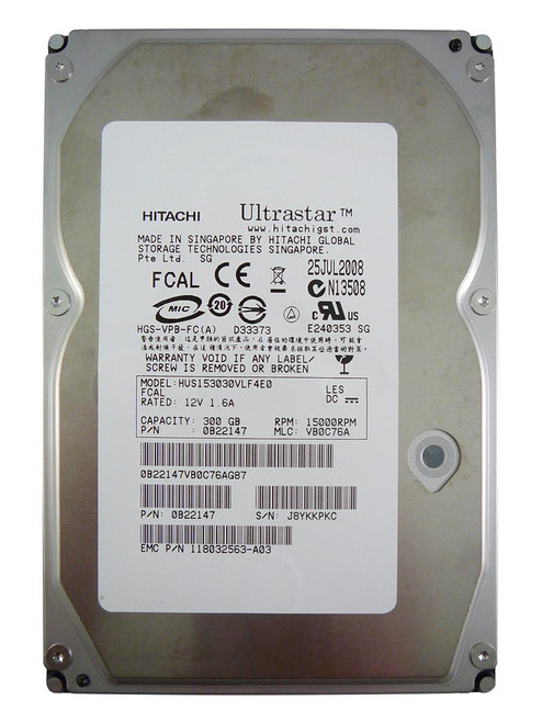 0B22147 Hitachi Ultrastar 15K300 300GB 15000RPM Fibre Channel 4Gbps 16MB Cache 3.5-inch Internal Hard Drive