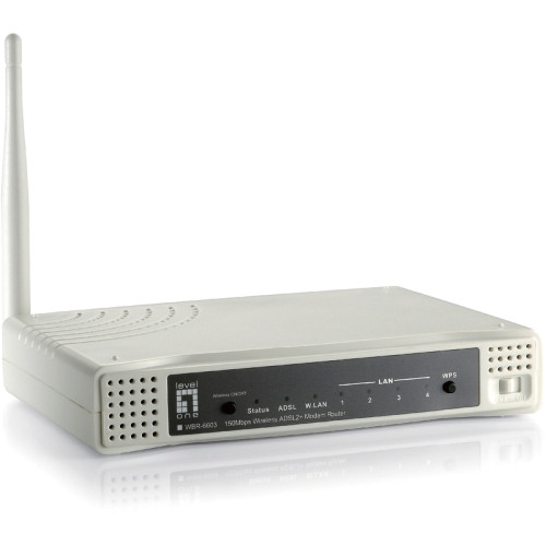 WBR-6603 LevelOne IEEE 802.11n Modem/Wireless Router 2.48 GHz ISM Band 1 x Antenna 150 Mbit/s Wireless Speed 4 x Network Port Fast Ethernet Desktop