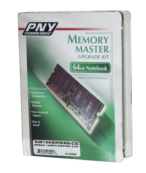 64814ASWM4G-CS Pny 64MB PC133 133MHz CL3 non-ECC Unbuffered CL3 144-Pin SoDimm Memory Module