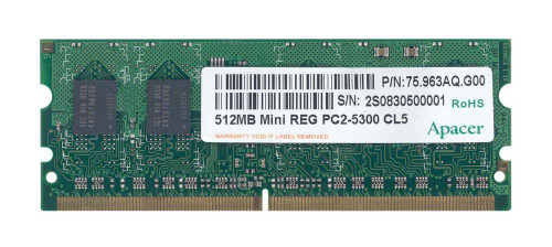 75.963AQ.G00 Apacer 512MB PC2-5300 DDR2-667MHz ECC Registered CL5 244-Pin Mini-DIMM Single Rank Memory Module