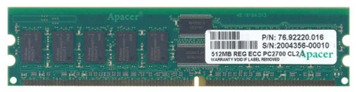 76.92220.016 Apacer 512MB PC2700 DDR-333MHz Registered ECC CL2.5 184-Pin DIMM 2.5V Memory Module