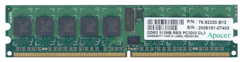 76.92220.B12 Apacer 512MB PC2-3200 DDR2-400MHz ECC Registered CL3 240-Pin DIMM Single Rank Memory Module