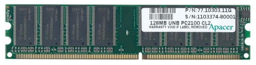 77.10303.11G Apacer 128MB PC2100 DDR-266MHz non-ECC Unbuffered CL2.5 184-Pin DIMM 2.5V Memory Module