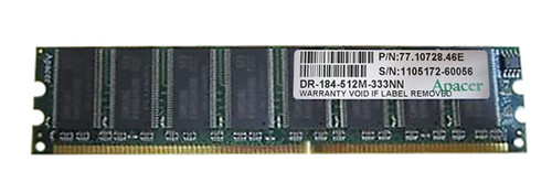 77.10728.46E Apacer 512MB PC2700 DDR-333MHz non-ECC Unbuffered CL2.5 184-Pin DIMM 2.5V Memory Module