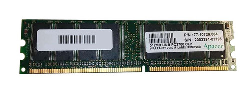 77.10729.564 Apacer 512MB PC2700 DDR-333MHz non-ECC Unbuffered CL2.5 184-Pin DIMM 2.5V Memory Module