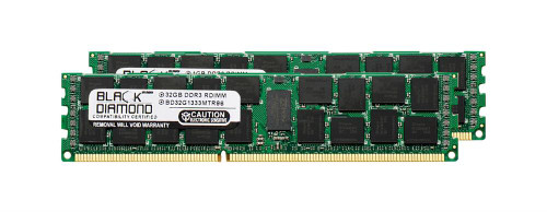 BD32GX21333MTR96 Black Diamond 64GB Kit (2 X 32GB) PC3-10600 DDR3-1333MHz ECC Registered CL9 240-Pin Load Reduced DIMM Quad Rank Memory