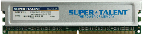 D32PA12H Super Talent 512MB PC3200 DDR-400MHz non-ECC Unbuffered CL3 184-Pin DIMM Memory Module