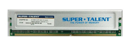 D32PB12C Super Talent 512MB PC3200 DDR-400MHz non-ECC Unbuffered CL3 184-Pin DIMM Memory Module