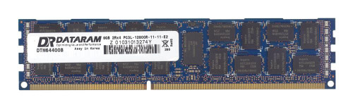 DTM64400B Dataram 8GB PC3-12800 DDR3-1600MHz ECC Registered CL11 240-Pin DIMM 1.35V Low Voltage Dual Rank Memory Module