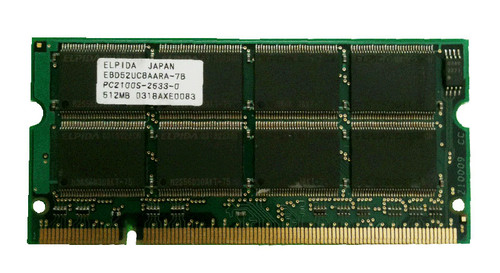 EBD52UC8AARA-7B Elpida 512MB PC2100 DDR-266MHz non-ECC Unbuffered CL2.5 200-Pin SoDimm Memory Module