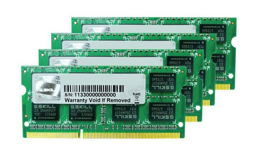 FA-1333C9Q-32GSQ G Skill 32GB Kit (4 X 8GB) PC3-10600 DDR3-1333MHz non-ECC Unbuffered CL9 204-Pin SoDimm Dual Rank Memory