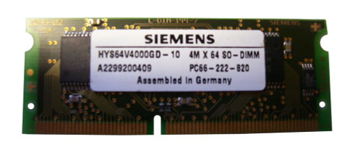 HYS64V4000GD-10 Siemens 32MB PC66 66MHz non-ECC Unbuffered CL2 144-Pin SoDimm Memory Module