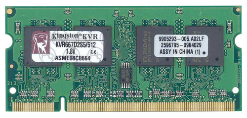 KVR667D2S5/512 Kingston 512MB PC2-5300 DDR2-667MHz non-ECC Unbuffered CL5 200-Pin SoDimm Single Rank Memory Module