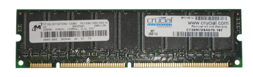 MT18LSDT3272AG-133B1 Micron 256MB PC133 133MHz ECC Unbuffered CL3 168-Pin DIMM Memory Module