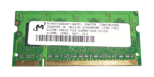 MT4HTF6464HY-667E1 Micron 512MB PC2-5300 DDR2-667MHz non-ECC Unbuffered CL5 200-Pin SoDimm Single Rank Memory Module