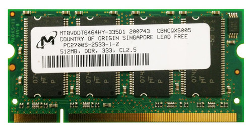 MT8VDDT6464HY-335D1 Micron 512MB PC2700 DDR-33MHz non-ECC Unbuffered CL2.5 200-Pin SoDimm Memory Module