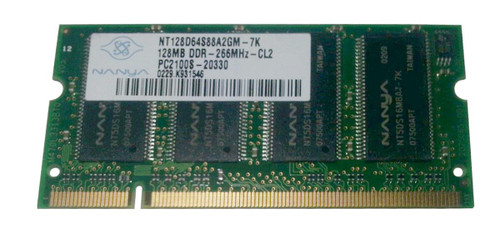 NT128D64S88A2GM-7K Nanya 128MB PC2100 DDR-266MHz non-ECC Unbuffered CL2.5 200-Pin SoDimm Memory Module