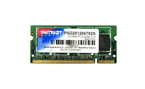 PSD251266782S Patriot 512MB PC2-5300 DDR2-667MHz non-ECC Unbuffered CL5 200-Pin SoDimm Single Rank Memory Module