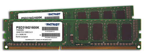 PSD316G1600K Patriot Signature Line 16GB Kit (2 X 8GB) PC3-12800 DDR3-1600MHz non-ECC Unbuffered CL11 240-Pin DIMM Dual Rank Memory