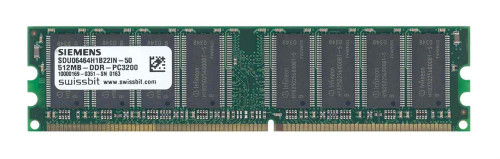 SDU06464H1B22IN-50 Swissbit 512MB PC3200 DDR-400MHz non-ECC Unbuffered CL3 184-Pin DIMM Memory Module