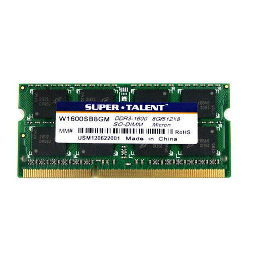 W1600SB8GM Super Talent 8GB PC3-12800 DDR3-1600MHz non-ECC Unbuffered CL11 204-Pin SoDimm Dual Rank Memory Module