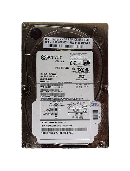 06P5323 IBM 36.7GB 10000RPM Ultra-160 SCSI 80-Pin 4MB Cache 3.5-inch Internal Hard Drive