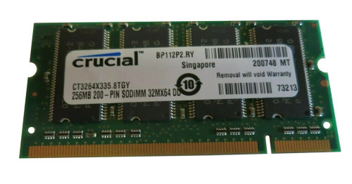 Crucial 256MB PC2700 DDR-333MHz non-ECC Unbuffered CL2.5 200-Pin SoDimm 2.5V Memory Module