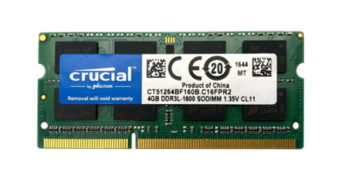 Crucial 4GB PC3-12800 DDR3-1600MHz non-ECC Unbuffered CL11 204-Pin SoDimm 1.35V Low Voltage Memory Module