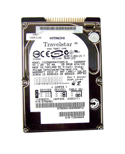 IBM Travelstar 40GNX 20GB 5400RPM ATA-100 8MB Cache 2.5-inch Internal Hard Drive (20-Pack)