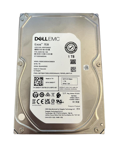 Seagate Exos 7E8 Series 1TB 7200RPM SATA 6Gbps (512n) 3.5-inch Hard Disk Drive