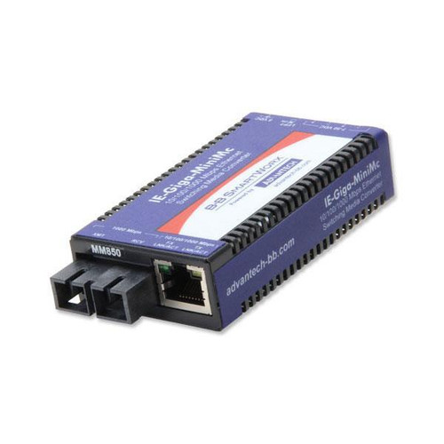 Advantech 10/100/1000Mbps Miniature 1x Network RJ-45 1x SC Ports DuplexSC Port Gigabit Ethernet 10/100/1000Base-TX 1000Base-SSLX DIN Rail Mountable