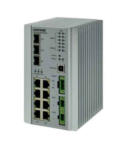 ComNet CNGE3FE8MS Ethernet Switch - 11 Ports - Manageable - 3 Layer Supported - Modular - 3 SFP Slots - Optical Fiber Twisted Pair - DIN Rail