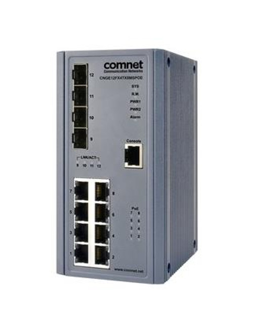ComNet Layer 2 Managed Ethernet PoE Switch - 8 Ports - Manageable - 2 Layer Supported - Modular - 4 SFP Slots - Twisted Pair Optical Fiber - DIN