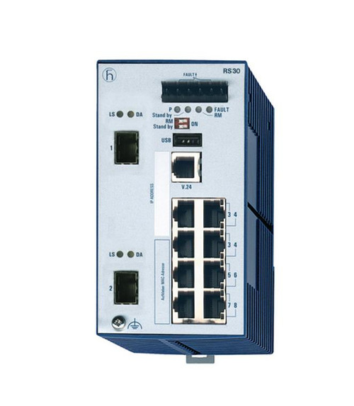 Hirschmann Mananaged Industrial Ethernet Rail Switch 10 total Ports with 2 Gigabit (1000 Mbps) and 8 RJ45 Fast (100 Mbps) Copper Ports (Refurbished)