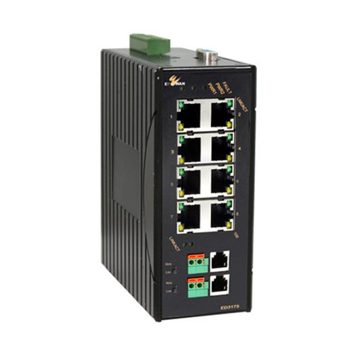 EtherWAN Hardened Managed 8-Ports 10/100BASE-TX Switch with 2-port Copper Pair Extender (Refurbished)