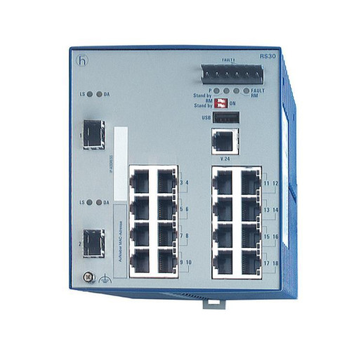 Hirschmann Mananaged Industrial Ethernet Rail Switch 18 total Ports with 2 Gigabit (1000 Mbps) and 16 RJ45 Fast (100 Mbps) Copper Ports