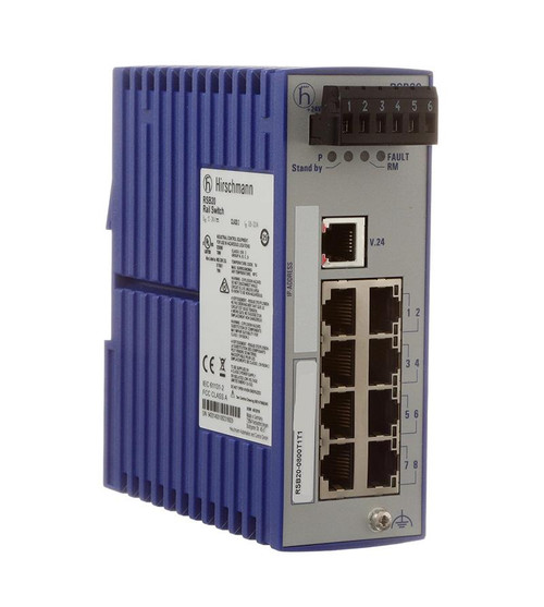 Hirschmann Mananaged Industrial Ethernet Rail Switch (Extended Temperature) with 8 Ports including 8 Fast Copper Ports RJ45 (100 Mbps) with 2 uplink