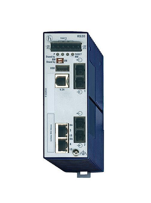 Hirschmann 4-Ports Fast-Ethernet Managed Switch 2 x standard 10/100 BASE TX RJ45 uplink: 100BASE-FX MM-SC uplink: 10/100BASE-TX RJ45 (Refurbished)